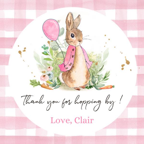 Flopsy Rabbit Birthday Favor Tags | Editable Pink Bunny Thank You Labels