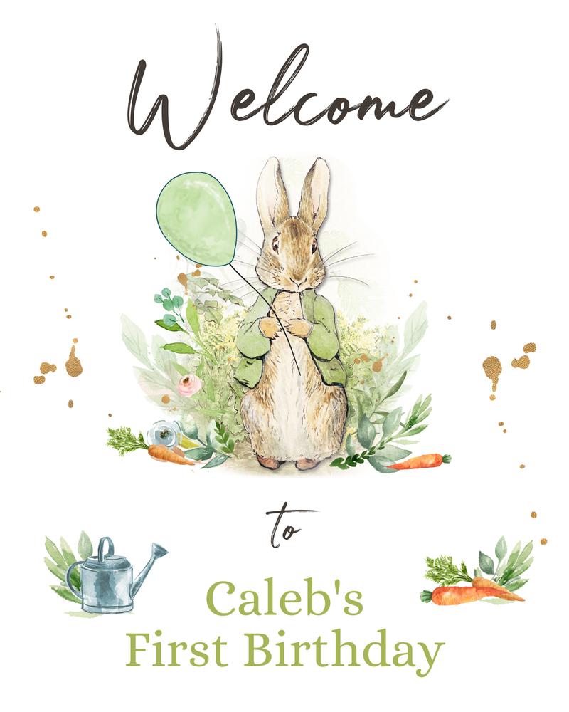Peter Rabbit Welcome Sign | Editable Canva Birthday & Baby Shower Template