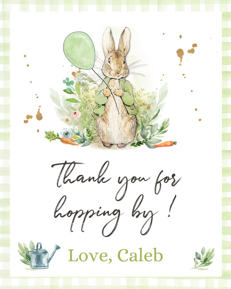 Editable Peter Rabbit Thank You Sign | Watercolor Bunny Birthday & Baby Shower