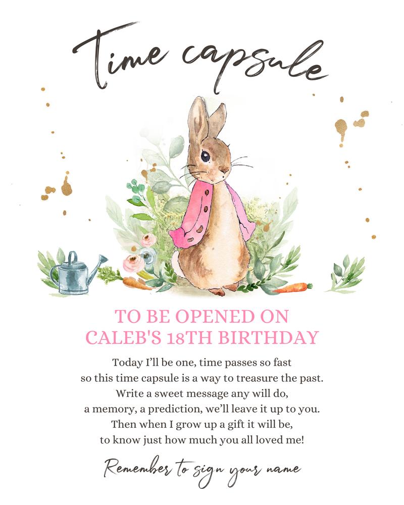 Flopsy Bunny 1st Birthday Time Capsule | Girl Peter Rabbit Canva Template