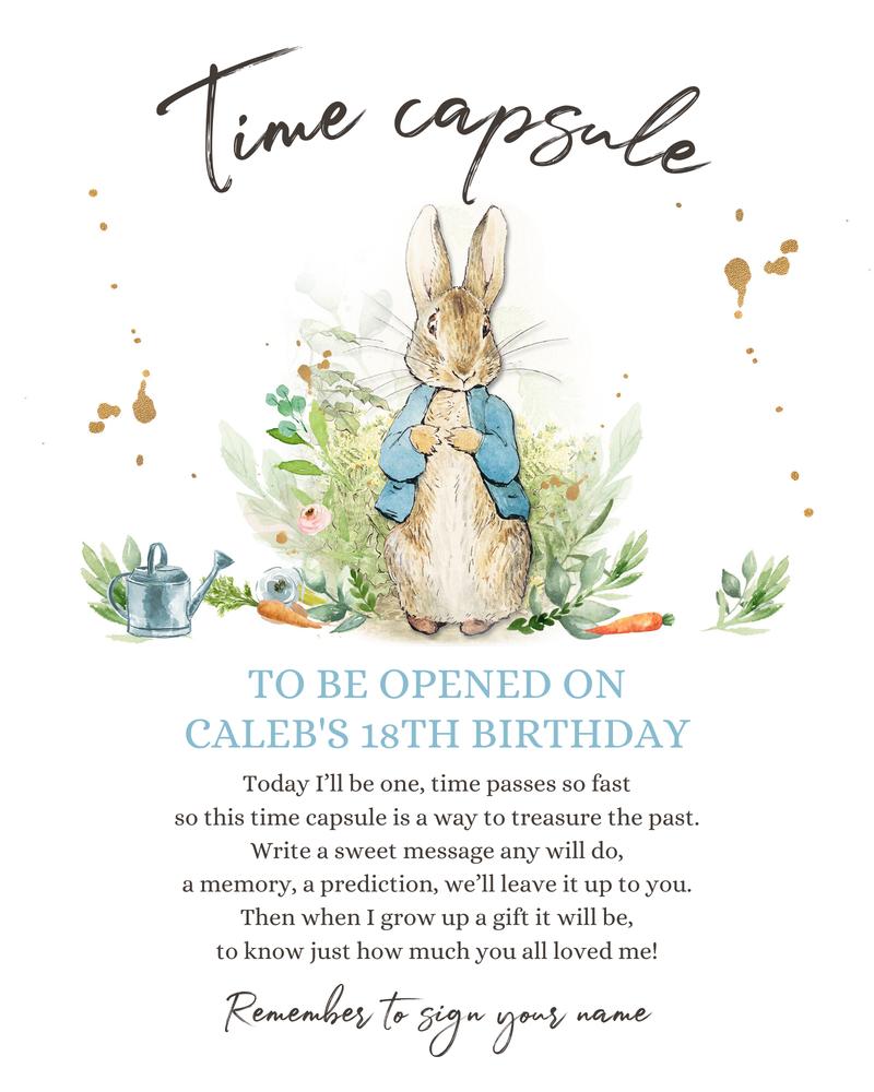 Peter Rabbit 1st Birthday Time Capsule Template | Editable Watercolor Bunny