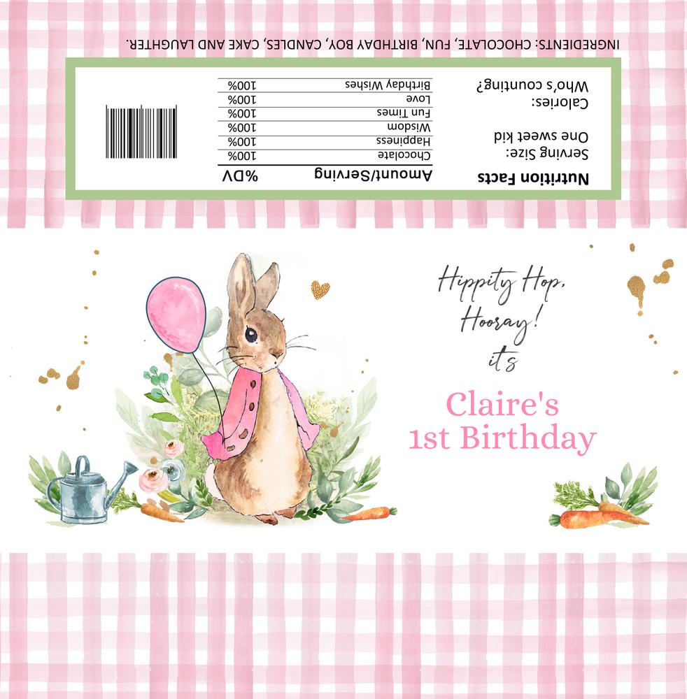 Editable Flopsy Bunny Chocolate Bar Wrapper | Pink Peter Rabbit Candy Label