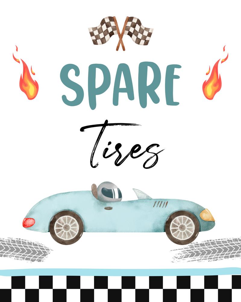 Two Fast Blue Vintage Race Car Spare Tires Sign - Editable Canva Template