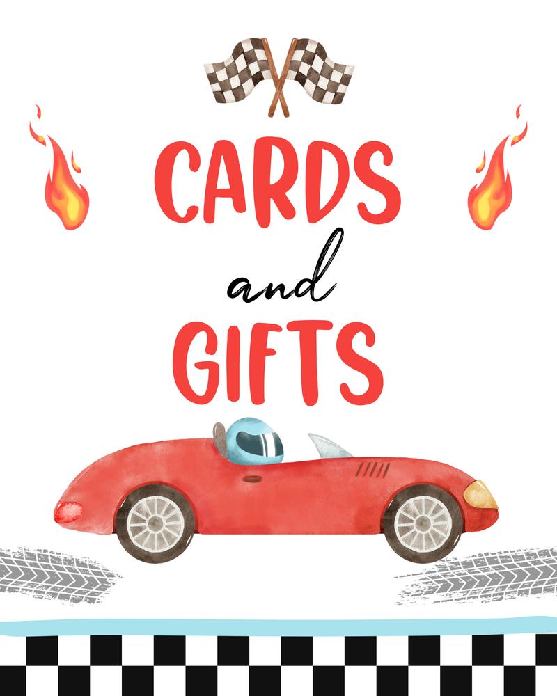 Race Car Cards and Gifts Sign | Two Fast 2 Curious Birthday Canva Template