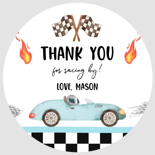 Two Fast 2 Curious Racing Birthday Favor Tags - Blue Race Car Editable Canva