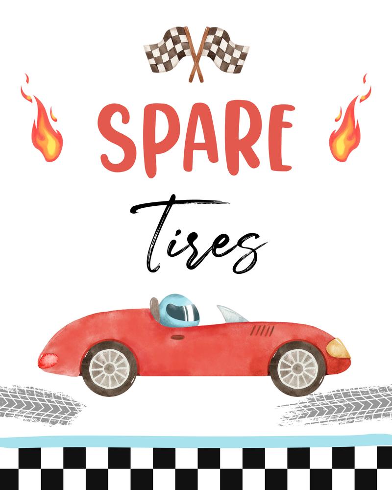 Two Fast Spare Tires Race Car Birthday Sign - Editable Canva Template