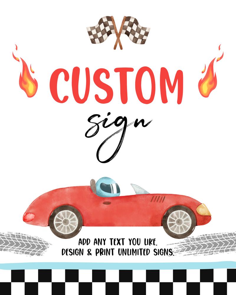 Two Fast 2 Curious Race Car Birthday Sign | Vintage Racing Editable Template
