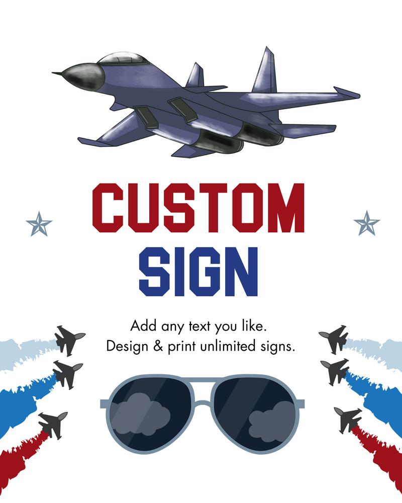 Fighter Pilot Birthday Sign | Editable Jet Theme Welcome Poster Template