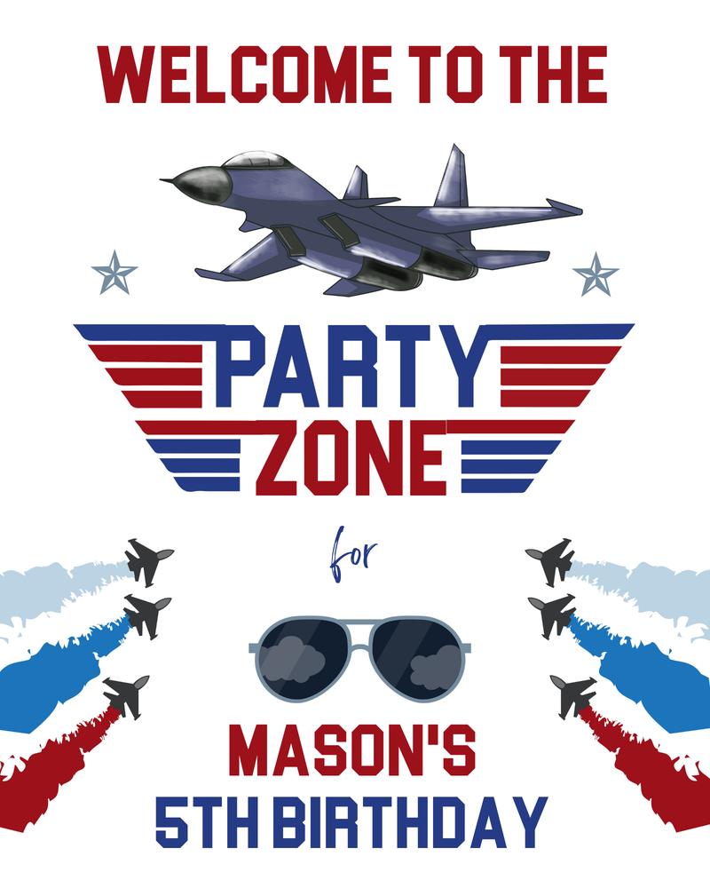 Fighter Pilot Birthday Welcome Sign | Editable Airplane Danger Zone Poster