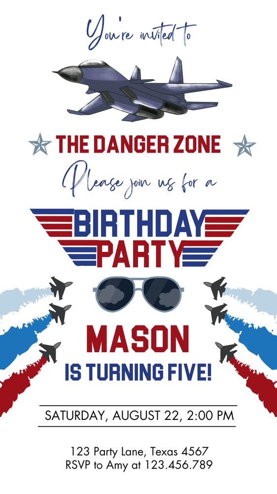 Fighter Pilot Birthday Invitation | Editable Canva Jet Evite for Boys