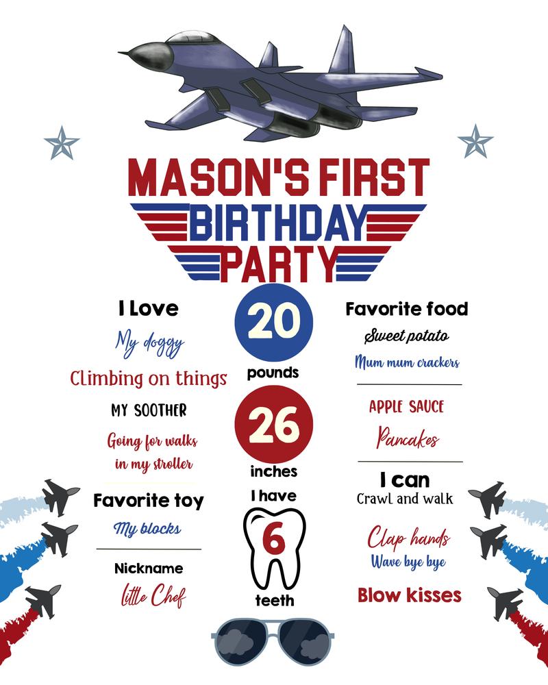 Airplane 1st Birthday Milestone Sign | Editable Aviator Boy Poster Template