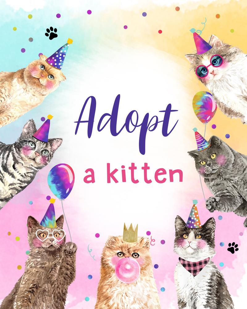 Adopt a Kitten Sign | Editable Cat Birthday Table Decor Canva Template