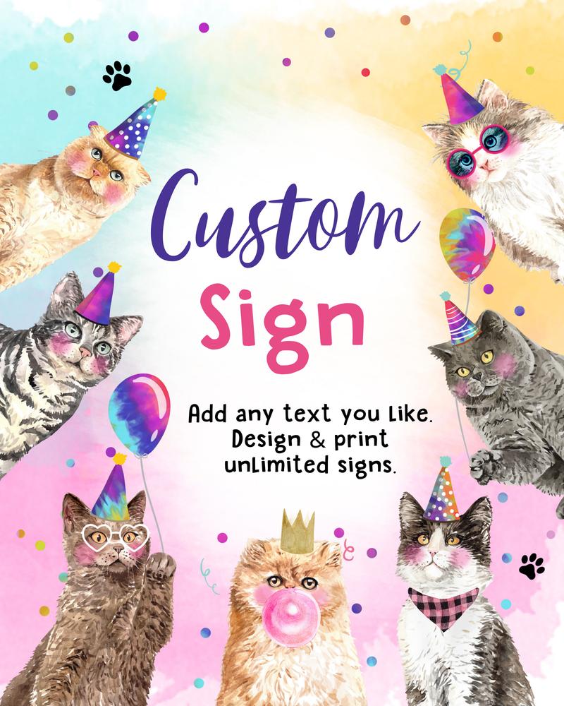 Editable Cat Birthday Sign | Pink Kitten Party Decor Canva Template 8x10