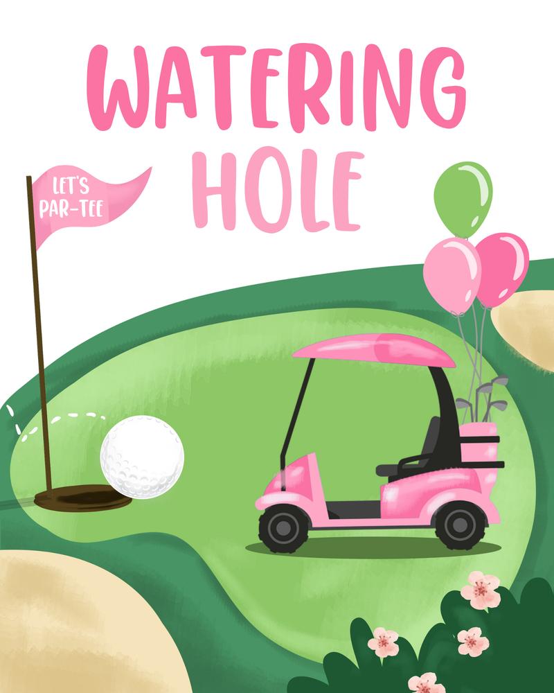 Pink Golf Birthday Drinks Sign | Girl’s Par-tee Watering Hole Canva Template