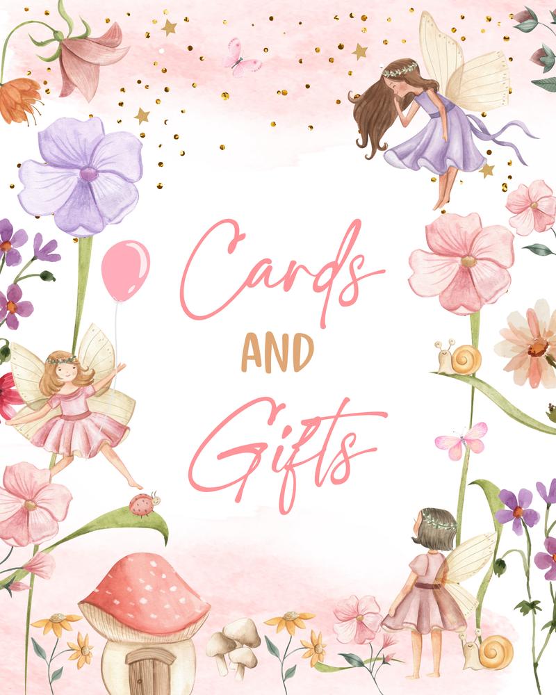 Fairy Birthday Cards and Gifts Sign Template - Magical Garden Party Decor