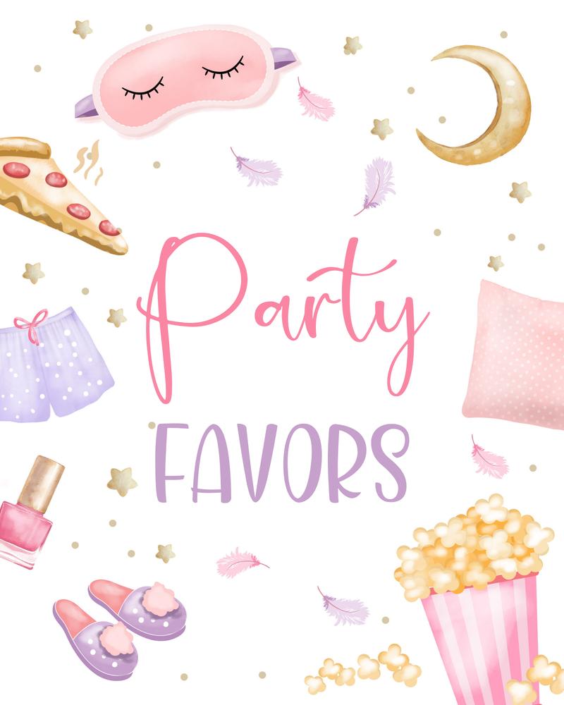 Sleepover Birthday Party Favors Sign | Editable Canva Slumber Party Decor