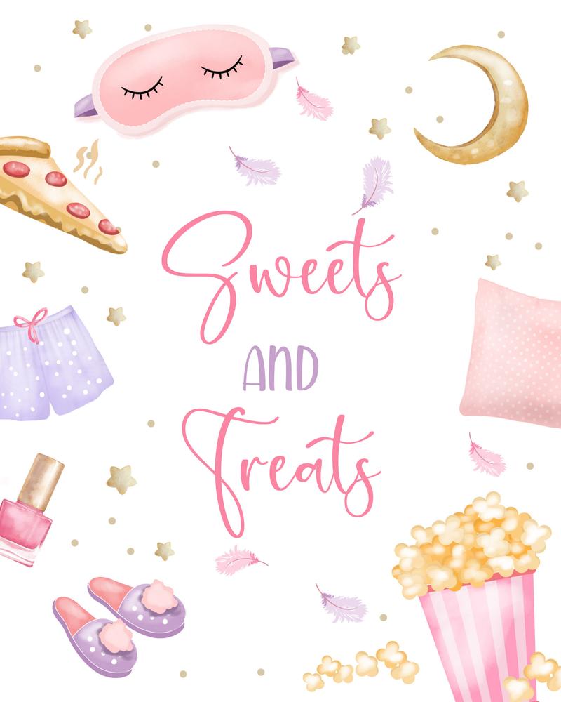 Sweet Treats Sleepover Sign | Editable Slumber Party Snack Station Decor