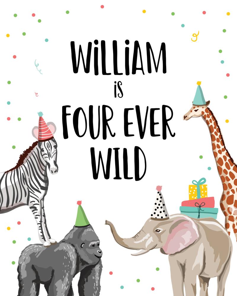 Four Ever Wild 4th Birthday Sign | Editable Safari Animals Canva Template