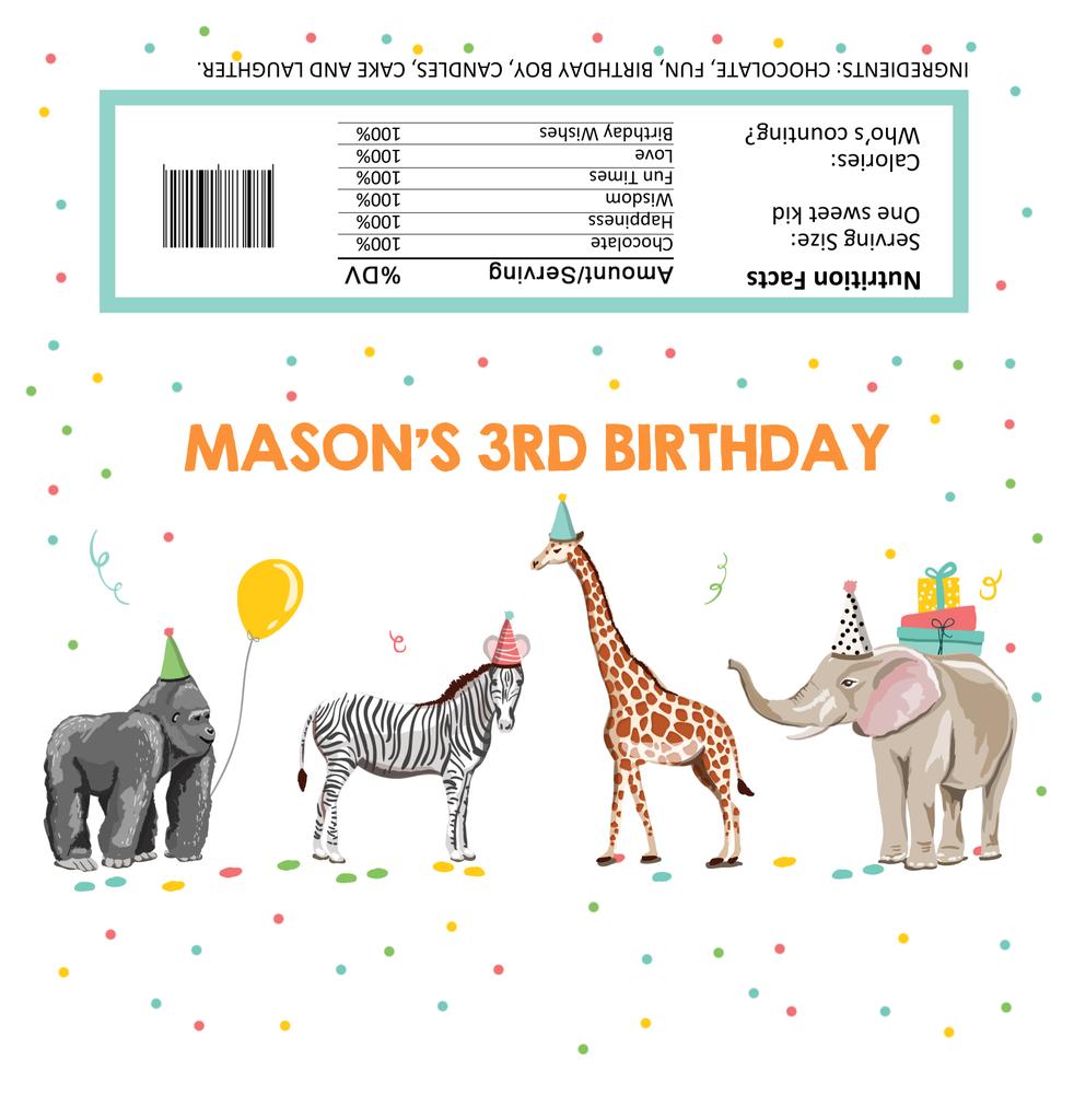 Editable Party Animals Candy Bar Wrapper - Safari Birthday Canva Template
