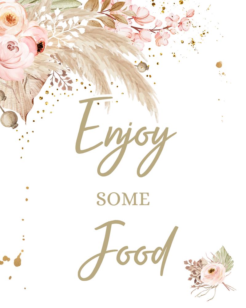 Boho Pampas Grass Baby Shower Food Sign Template | Neutral Tropical Snacks 8x10