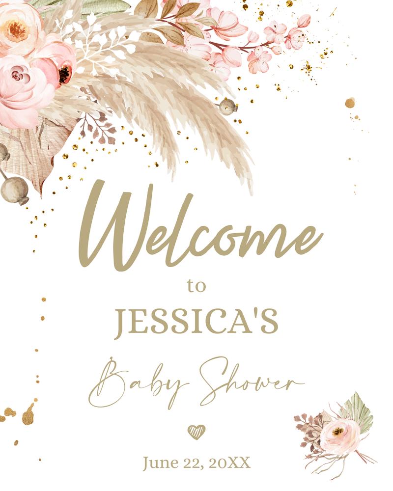 Boho Pampas Grass Baby Shower Welcome Sign | Editable Canva Template