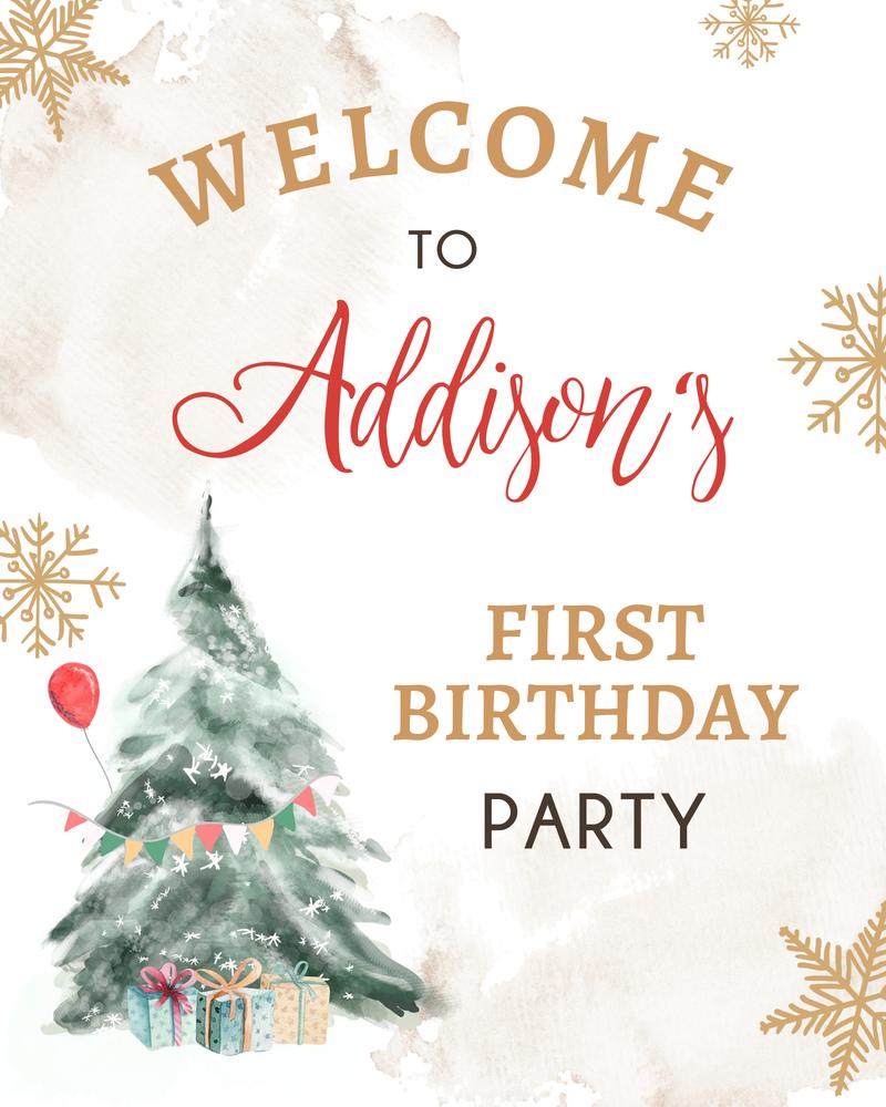 Winter Onederland 1st Birthday Welcome Sign | Christmas Watercolor Canva