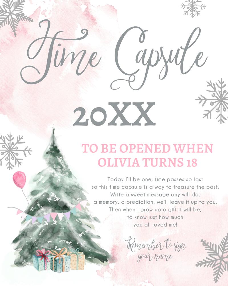 Pink Winter Onederland Time Capsule Template | Editable Girl 1st Birthday