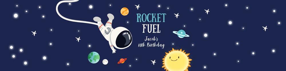 Outer Space Water Bottle Labels | Editable Rocket Fuel Birthday Decor Template