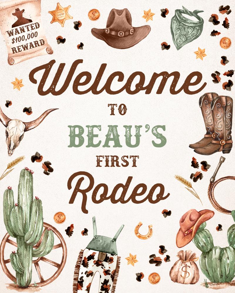 Cowboy 1st Rodeo Birthday Welcome Sign | Editable Wild West Canva Template