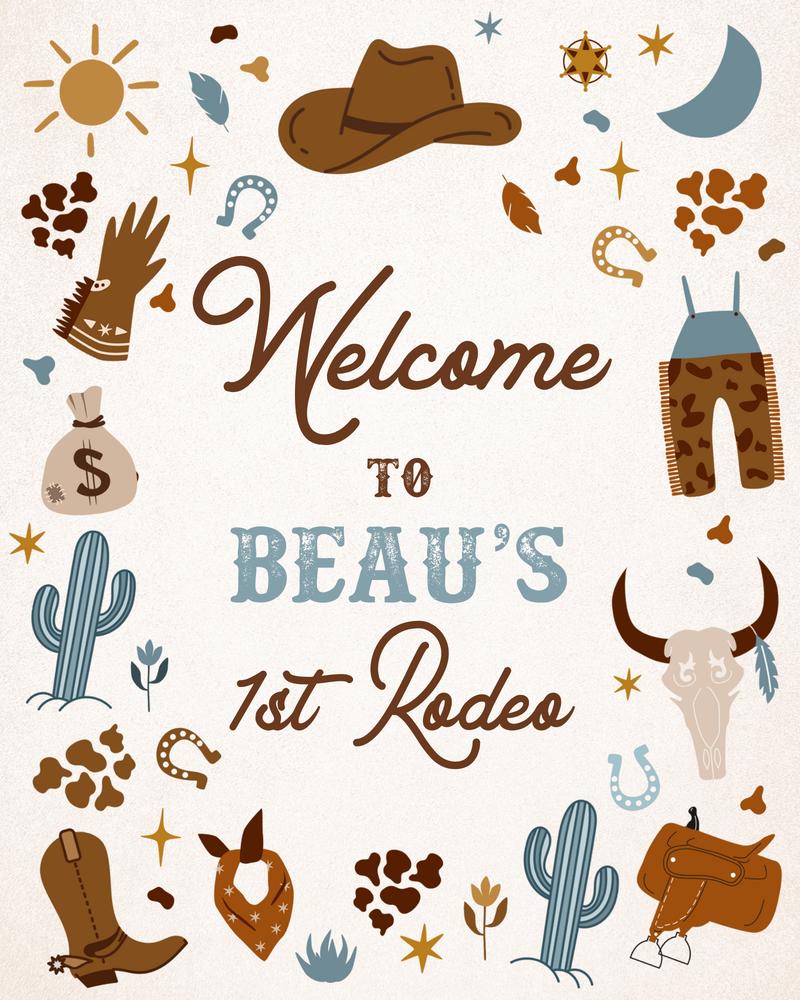Editable Cowboy Birthday Party Welcome Sign - Wild West 1st Rodeo Decor