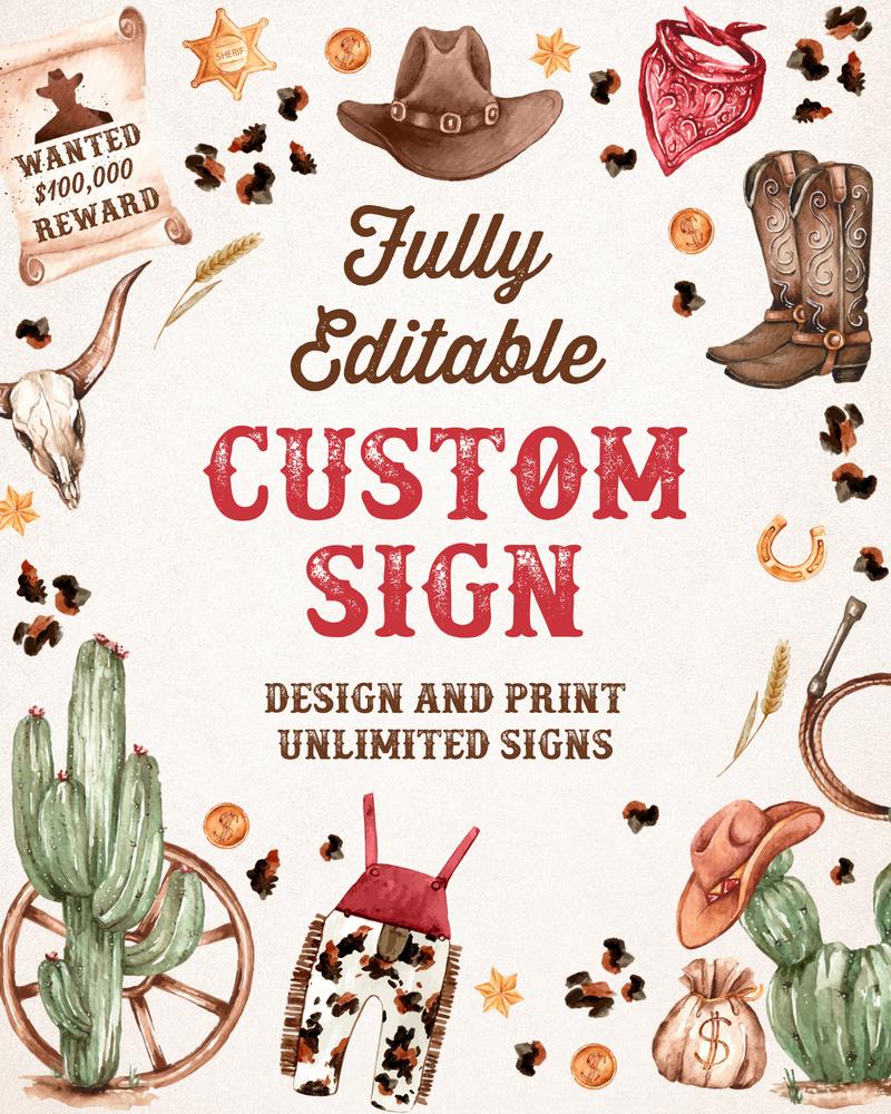 Editable Wild West Cowboy Birthday Sign | 1st Rodeo Canva Template