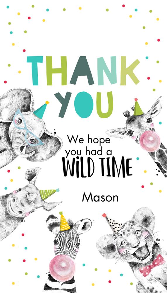 Editable Party Animals Favor Tags | Wild One Safari Birthday Gift Tag Canva