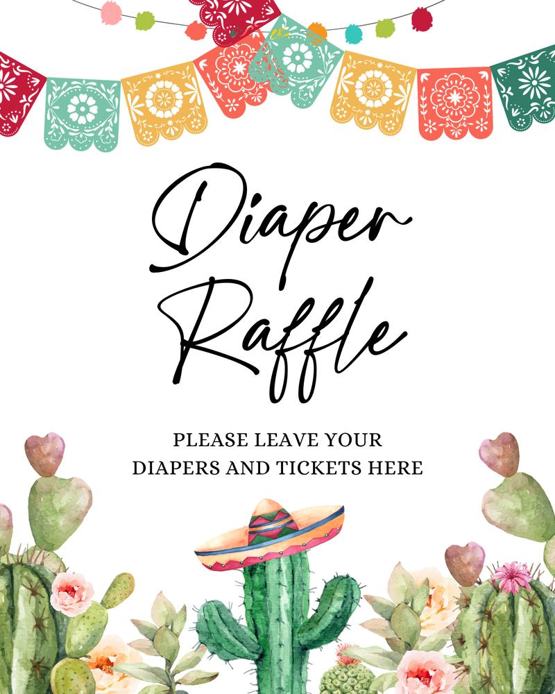 Fiesta Diaper Raffle Sign | Editable Cactus Baby Shower Decor Canva Template
