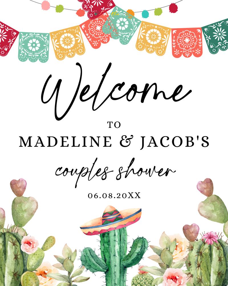 Cactus Fiesta Couples Shower Welcome Sign | Editable Mexican Desert Canva Template