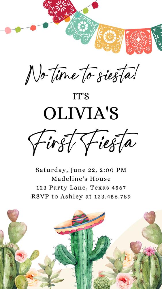 First Fiesta Birthday Invitation | Mexican Desert Floral Canva Template