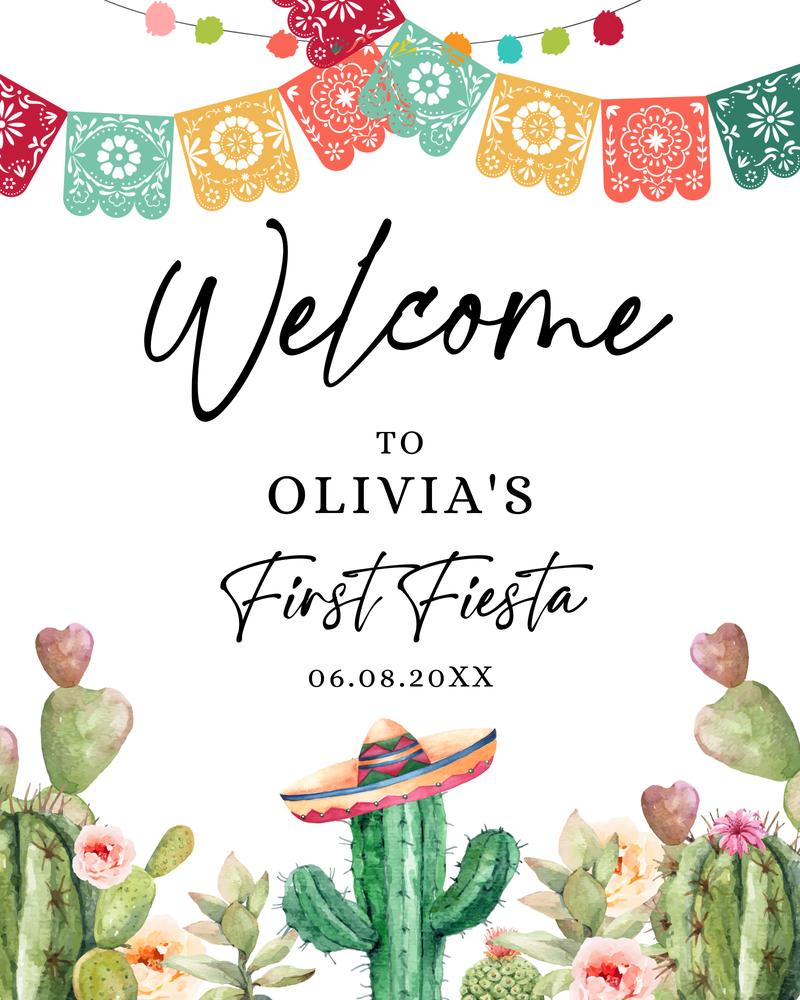 Editable First Fiesta Birthday Welcome Sign | Cactus & Succulent Canva Template