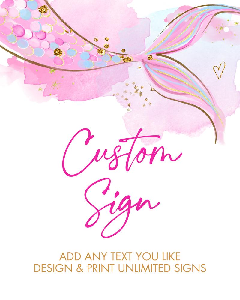 Mermaid Tail Birthday Sign Template | Watercolor Pink & Aqua Editable 8x10