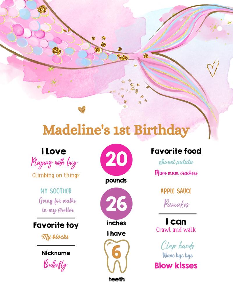 Mermaid 1st Birthday Milestone Sign | Editable Under the Sea Poster Template