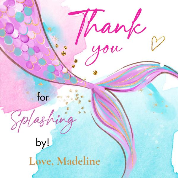 Editable Mermaid Birthday Favor Tags - Pink Under the Sea Thank You Tags