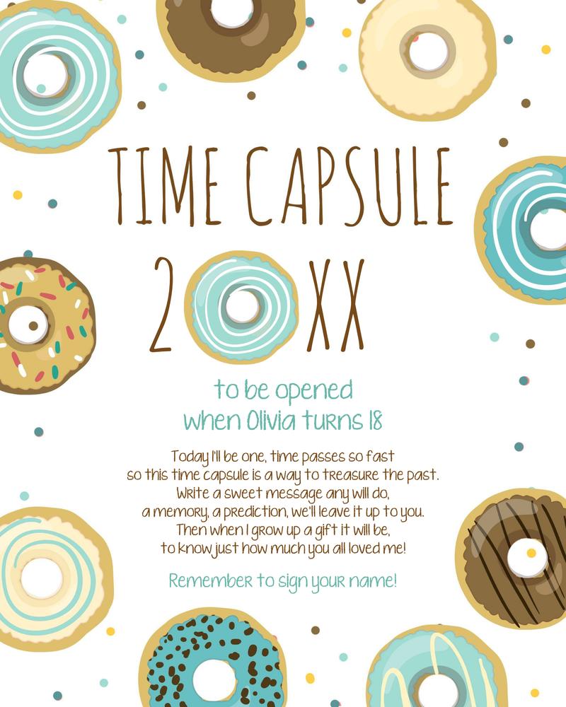 Editable Donut First Birthday Time Capsule Template | Blue Boy Donut Grow Up