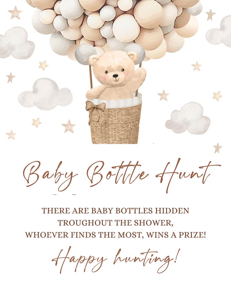 Teddy Bear Hot Air Balloon Baby Bottle Hunt Sign | Editable Canva Template
