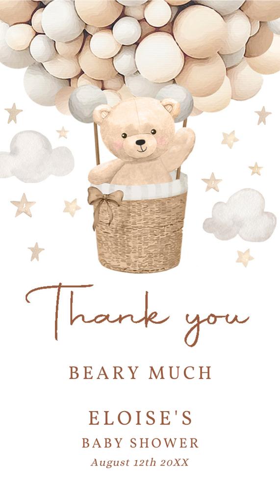 Teddy Bear Hot Air Balloon Baby Shower Favor Tags | Editable Canva Template