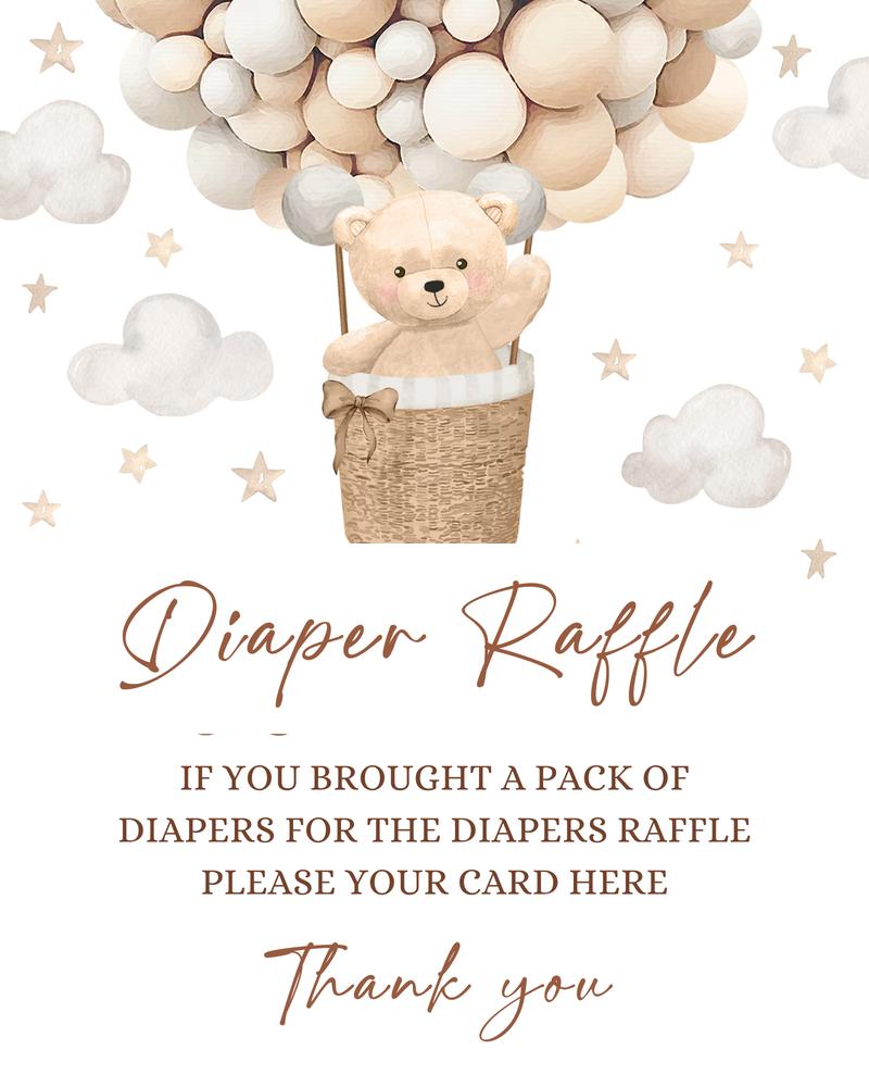 Teddy Bear Hot Air Balloon Diaper Raffle Sign | Gender Neutral Canva Template