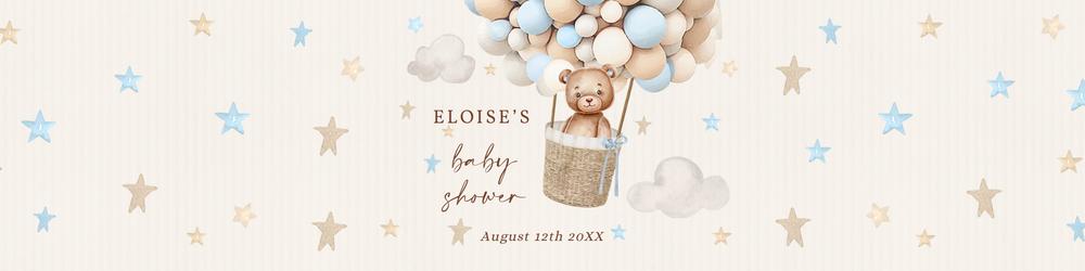 Blue Teddy Bear Hot Air Balloon Baby Shower Water Bottle Labels Canva