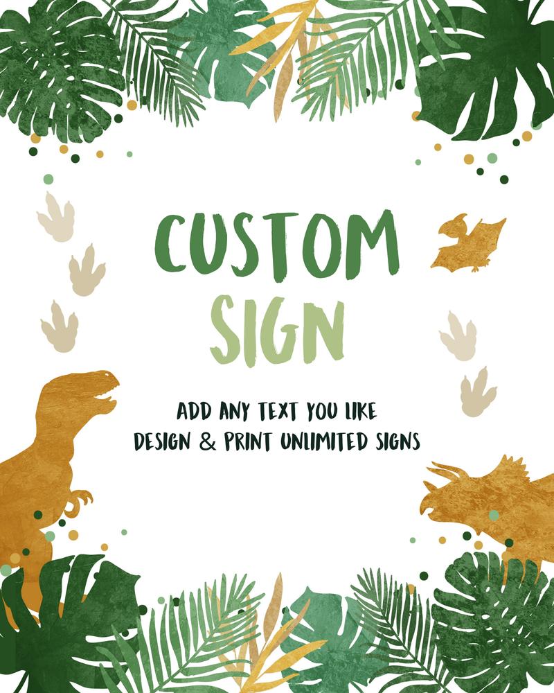 Dinosaur Birthday Table Sign Template | Editable Green & Gold T-Rex Decor 8x10
