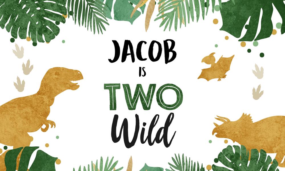 Editable Gold Dinosaur 2nd Birthday Backdrop | Two Wild Dino Welcome Sign Canva