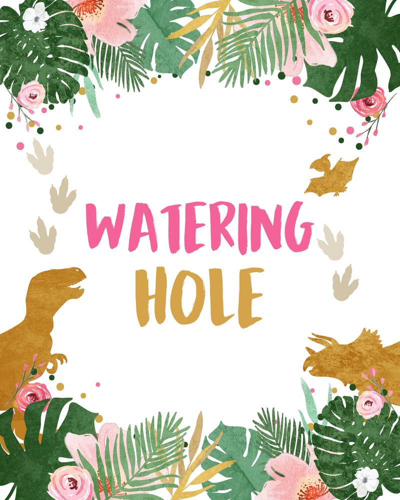 Girl Dinosaur Watering Hole Sign | Pink Dino Birthday Drink Table Decor | Canva