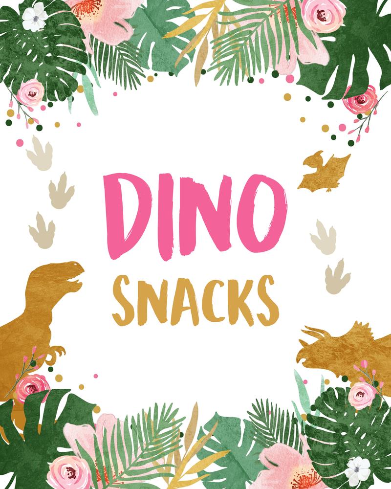 Pink Dinosaur Birthday Food & Gift Table Signs | Editable Canva Template