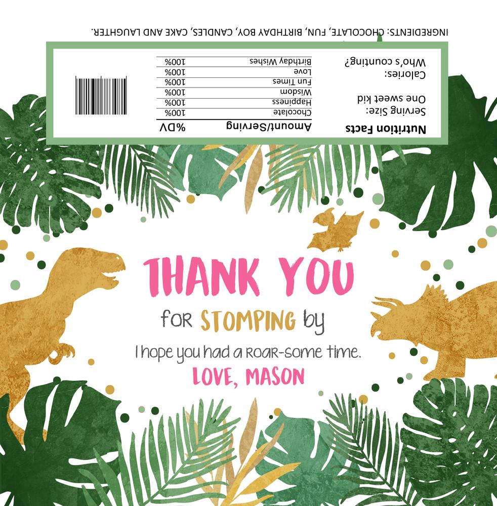 Girl Pink and Gold Dinosaur Treat Bag Toppers - Editable Canva Template