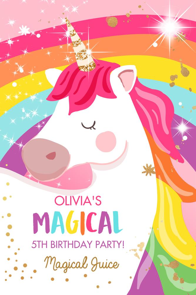 Editable Unicorn Capri Sun Labels | Magical Rainbow Birthday Juice Pouch Template